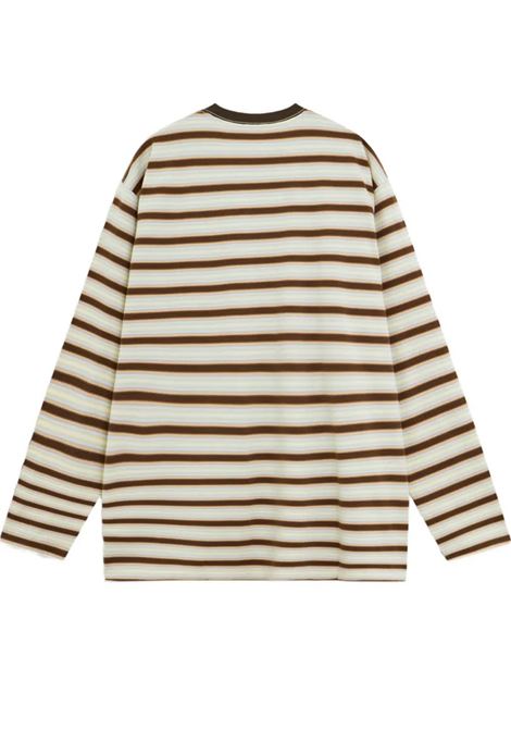 t-shirt l/s uomo marrone AURALEE | A26SP01GJFADE BROWN STRIPE